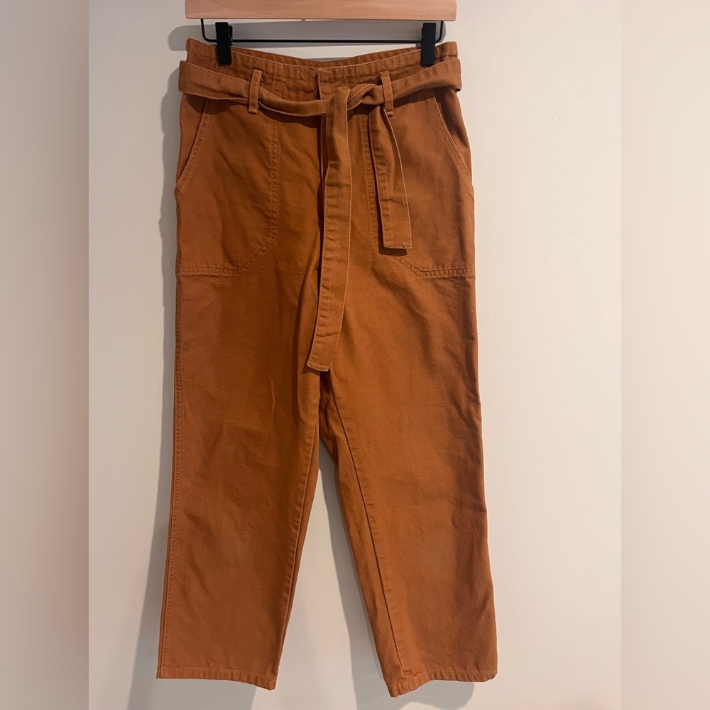 LYKKE WULLF Ranch Pants Jeans Honey Mustard Tie Belt Straight Leg High Waist SM